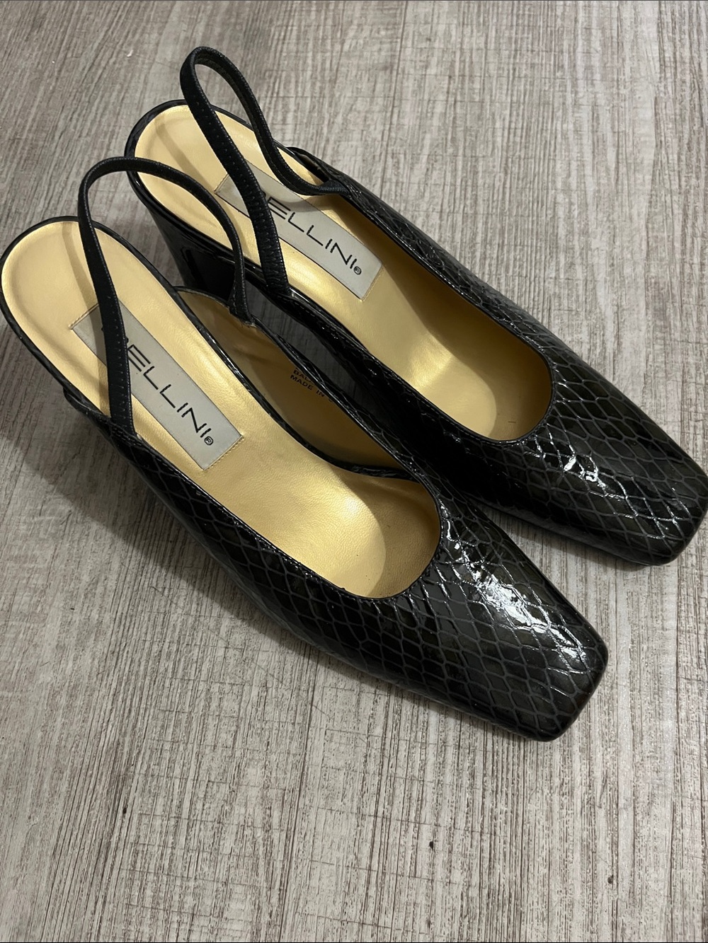 Bellini Black Patent Slingback Pumps with Subtle Snake Texture